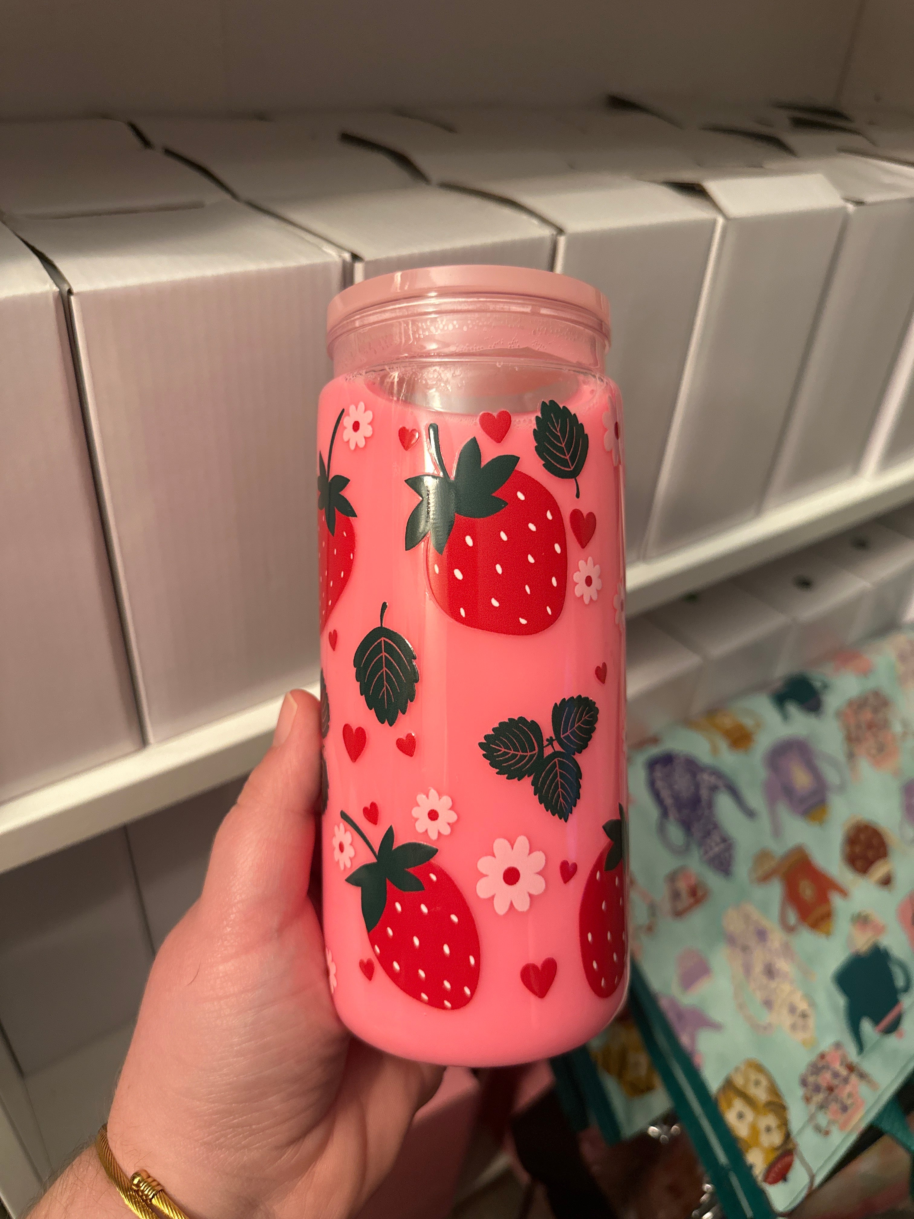 16oz Acrylic Drink Cup with light pink lid RTS