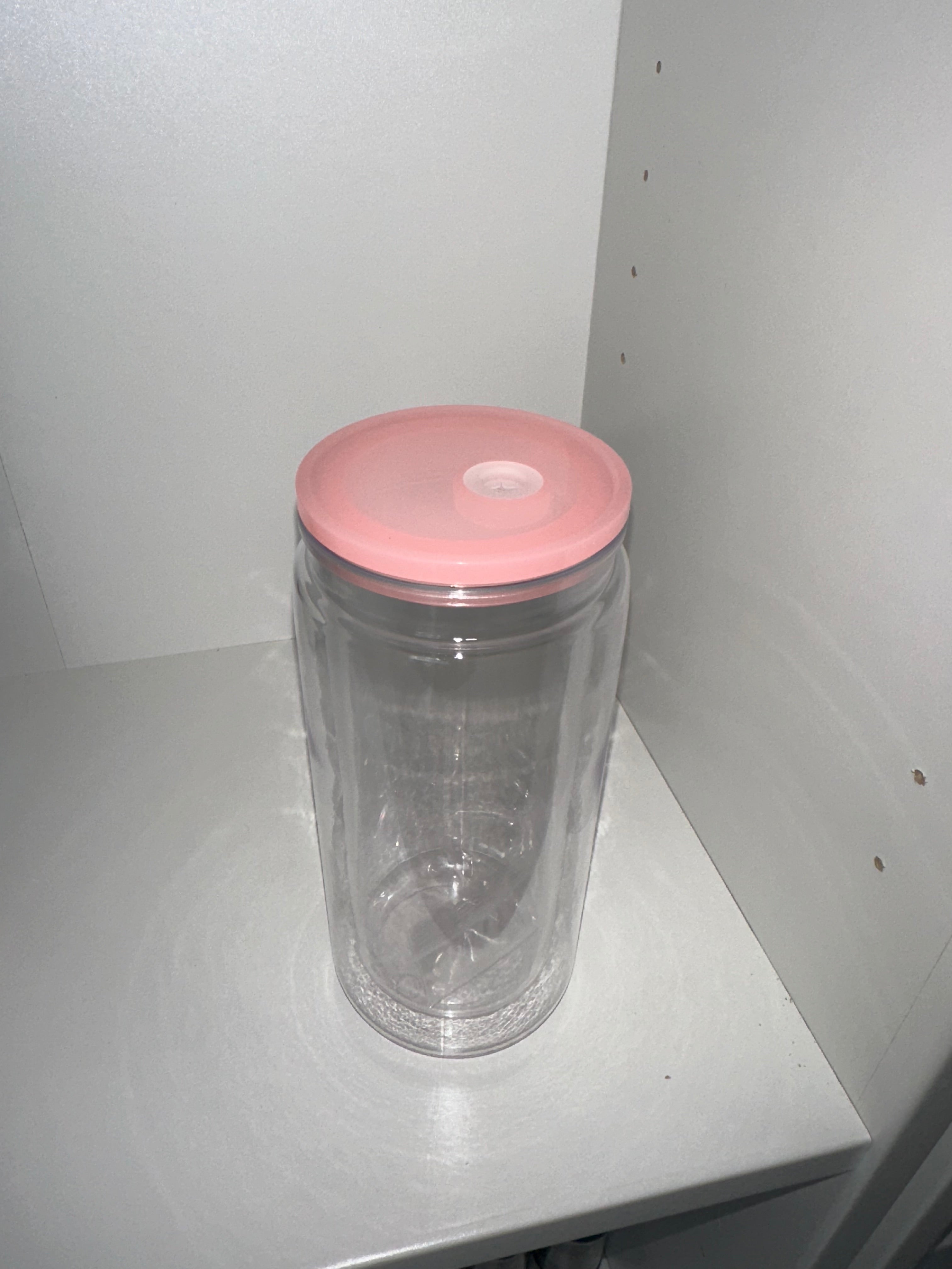 16oz Acrylic SnowGlobe with Light Pink Lid