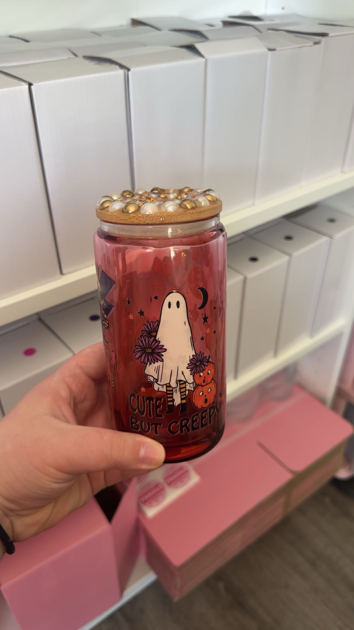 16oz Glass Blood Drip Tumbler with Bling Lid RTS