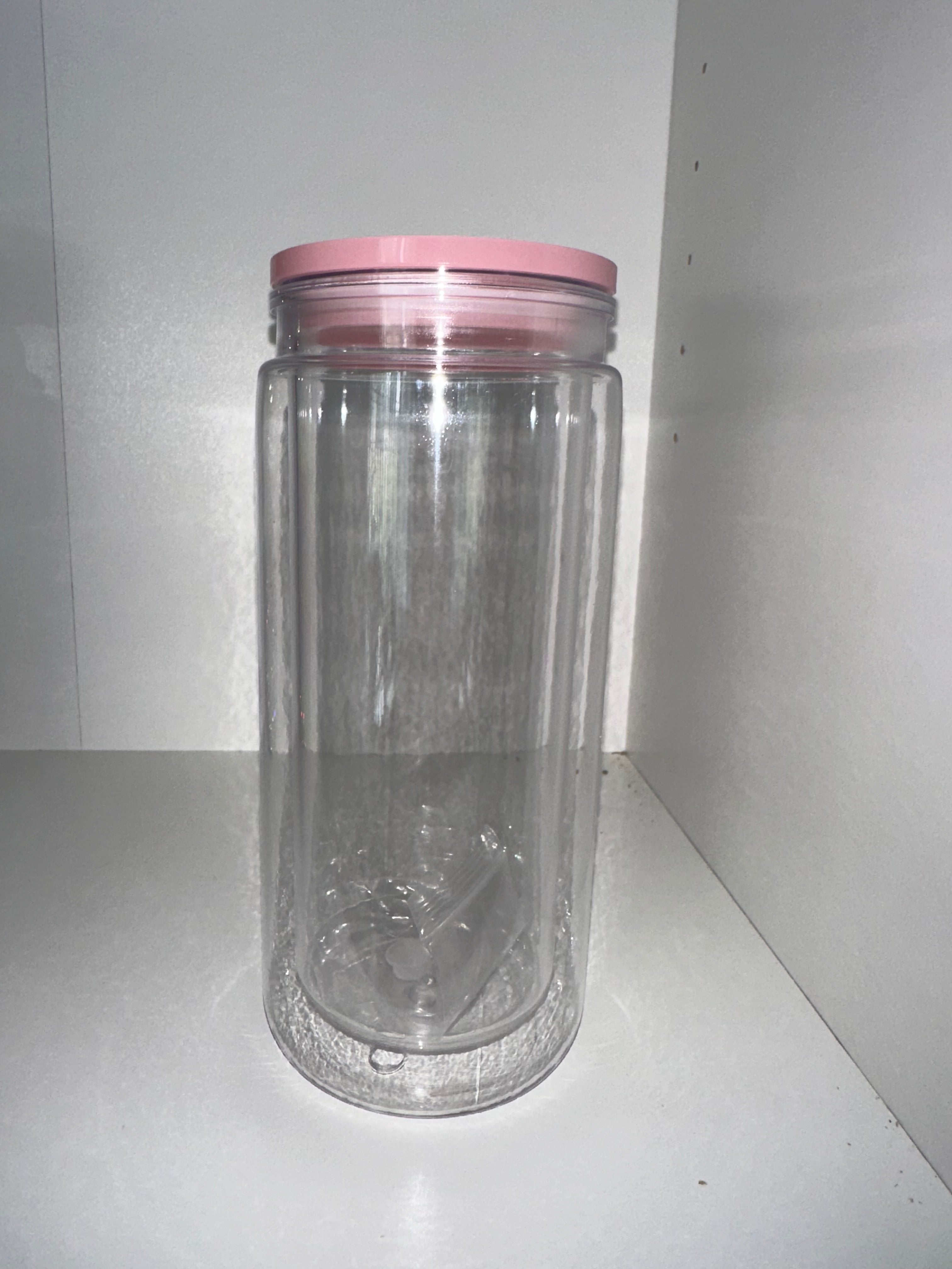 16oz Acrylic SnowGlobe with Light Pink Lid