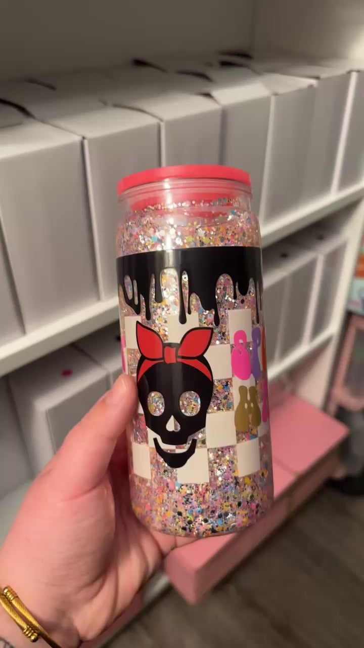 16oz Acrylic “Spooky Mama” SnowGlobe glow in the dark tumbler