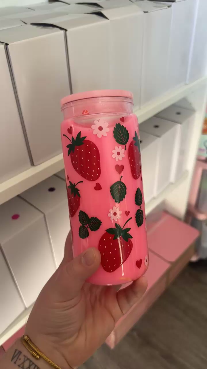 16oz Acrylic Drink Cup with light pink lid RTS