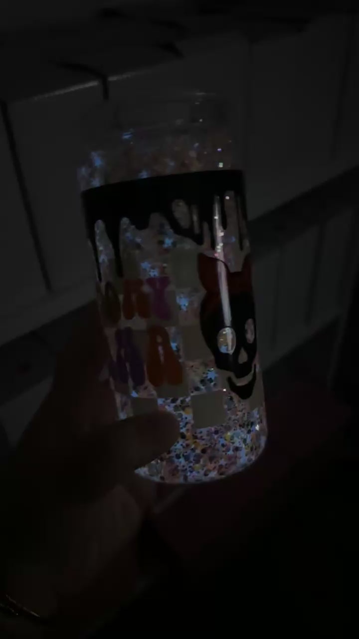 16oz Acrylic “Spooky Mama” SnowGlobe glow in the dark tumbler